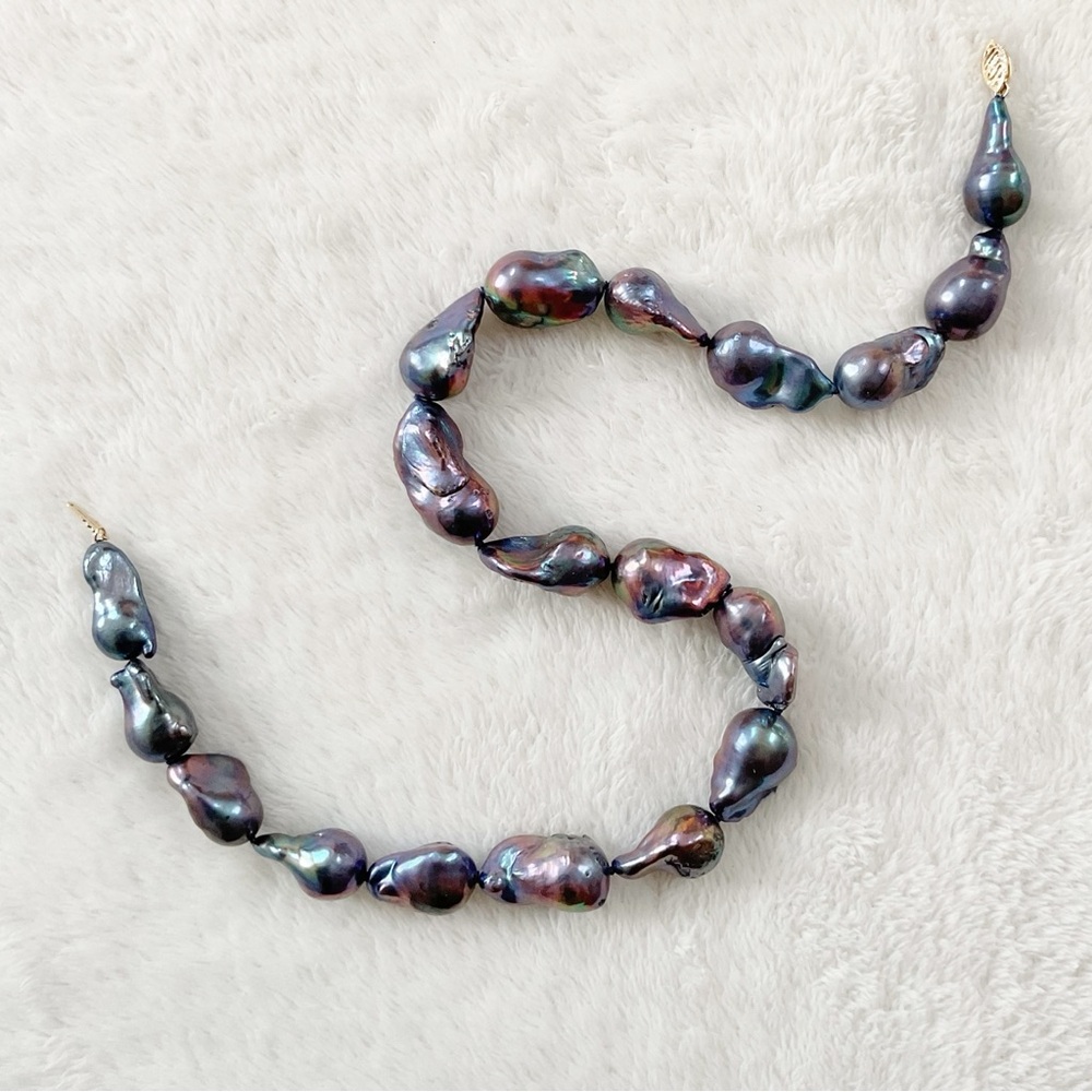 14K Gold Clasp Peacock Baroque Freshwater Pearl Necklace 18” 85g Statement - Picture 5 of 16
